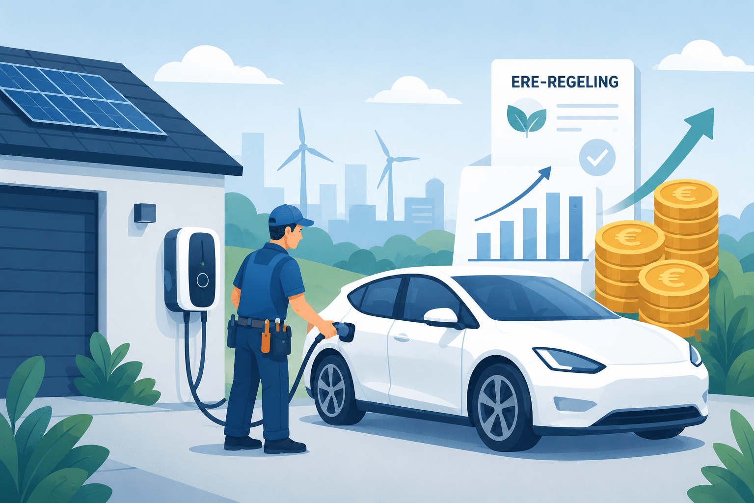 ngo-illustration-Artboard 5 ERE-regeling 2026 met MID-gecertificeerde laadpaal voor thuisladen van een elektrische auto